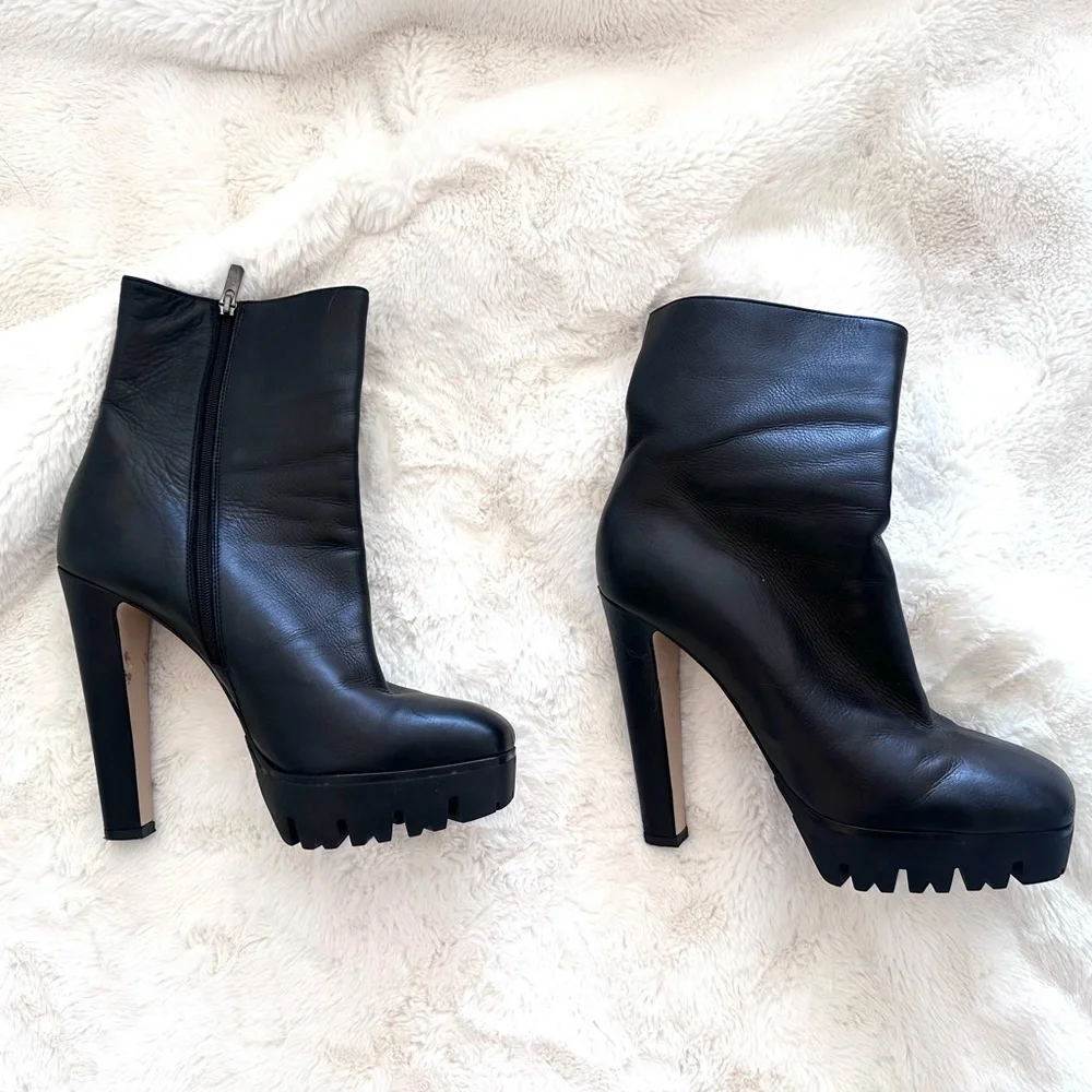 Le Silla Black Leather Mid Calf Square Toe Platform Boots Size 39 (US 8.5-9) - Picture 6 of 12